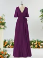 A-line Striking V-neck Short Sleeves Silk Like Satin Bridesmaid Dress With Sash