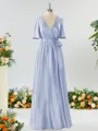 A-line Striking V-neck Short Sleeves Silk Like Satin Bridesmaid Dress With Sash