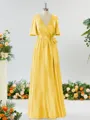 A-line Striking V-neck Short Sleeves Silk Like Satin Bridesmaid Dress With Sash