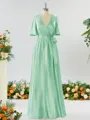 A-line Striking V-neck Short Sleeves Silk Like Satin Bridesmaid Dress With Sash
