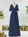 A-line Striking V-neck Short Sleeves Silk Like Satin Bridesmaid Dress With Sash