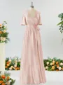 A-line Striking V-neck Short Sleeves Silk Like Satin Bridesmaid Dress With Sash