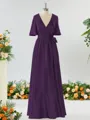 A-line Striking V-neck Short Sleeves Silk Like Satin Bridesmaid Dress With Sash