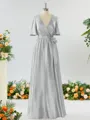 A-line Striking V-neck Short Sleeves Silk Like Satin Bridesmaid Dress With Sash