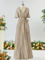 A-line Striking V-neck Short Sleeves Silk Like Satin Bridesmaid Dress With Sash