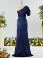 Sheath/Column Aristocratic One-Shoulder Silk like Satin Bridesmaid Dress With Ruffles