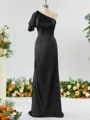 Sheath/Column Aristocratic One-Shoulder Silk like Satin Bridesmaid Dress With Ruffles