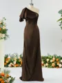 Sheath/Column Aristocratic One-Shoulder Silk like Satin Bridesmaid Dress With Ruffles