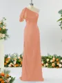Sheath/Column Aristocratic One-Shoulder Silk like Satin Bridesmaid Dress With Ruffles