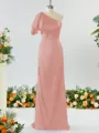 Sheath/Column Aristocratic One-Shoulder Silk like Satin Bridesmaid Dress With Ruffles