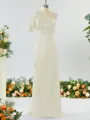 Sheath/Column Aristocratic One-Shoulder Silk like Satin Bridesmaid Dress With Ruffles