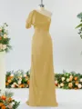 Sheath/Column Aristocratic One-Shoulder Silk like Satin Bridesmaid Dress With Ruffles