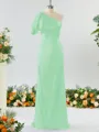 Sheath/Column Aristocratic One-Shoulder Silk like Satin Bridesmaid Dress With Ruffles