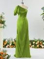 Sheath/Column Aristocratic One-Shoulder Silk like Satin Bridesmaid Dress With Ruffles