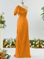 Sheath/Column Aristocratic One-Shoulder Silk like Satin Bridesmaid Dress With Ruffles