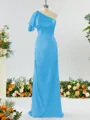 Sheath/Column Aristocratic One-Shoulder Silk like Satin Bridesmaid Dress With Ruffles