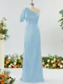 Sheath/Column Aristocratic One-Shoulder Silk like Satin Bridesmaid Dress With Ruffles
