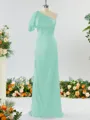 Sheath/Column Aristocratic One-Shoulder Silk like Satin Bridesmaid Dress With Ruffles
