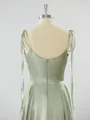 A-line Spaghetti Straps Extravagant Silk Like Satin Prom Dress Bridesmaid Dress With Slit Ruffles