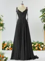 A-line Spaghetti Straps Extravagant Silk Like Satin Prom Dress Bridesmaid Dress With Slit Ruffles