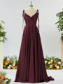 A-line Spaghetti Straps Extravagant Silk Like Satin Prom Dress Bridesmaid Dress With Slit Ruffles