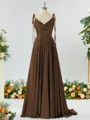 A-line Spaghetti Straps Extravagant Silk Like Satin Prom Dress Bridesmaid Dress With Slit Ruffles
