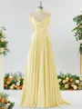 A-line Spaghetti Straps Extravagant Silk Like Satin Prom Dress Bridesmaid Dress With Slit Ruffles
