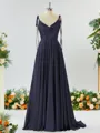 A-line Spaghetti Straps Extravagant Silk Like Satin Prom Dress Bridesmaid Dress With Slit Ruffles