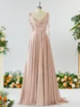 A-line Spaghetti Straps Extravagant Silk Like Satin Prom Dress Bridesmaid Dress With Slit Ruffles