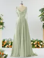 A-line Spaghetti Straps Extravagant Silk Like Satin Prom Dress Bridesmaid Dress With Slit Ruffles