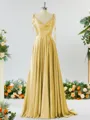 A-line Spaghetti Straps Extravagant Silk Like Satin Prom Dress Bridesmaid Dress With Slit Ruffles