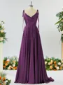 A-line Spaghetti Straps Extravagant Silk Like Satin Prom Dress Bridesmaid Dress With Slit Ruffles
