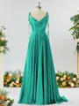 A-line Spaghetti Straps Extravagant Silk Like Satin Prom Dress Bridesmaid Dress With Slit Ruffles