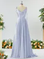 A-line Spaghetti Straps Extravagant Silk Like Satin Prom Dress Bridesmaid Dress With Slit Ruffles