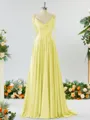 A-line Spaghetti Straps Extravagant Silk Like Satin Prom Dress Bridesmaid Dress With Slit Ruffles