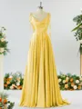 A-line Spaghetti Straps Extravagant Silk Like Satin Prom Dress Bridesmaid Dress With Slit Ruffles