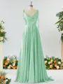 A-line Spaghetti Straps Extravagant Silk Like Satin Prom Dress Bridesmaid Dress With Slit Ruffles