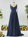 A-line Spaghetti Straps Extravagant Silk Like Satin Prom Dress Bridesmaid Dress With Slit Ruffles