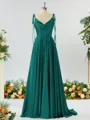 A-line Spaghetti Straps Extravagant Silk Like Satin Prom Dress Bridesmaid Dress With Slit Ruffles