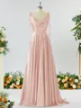 A-line Spaghetti Straps Extravagant Silk Like Satin Prom Dress Bridesmaid Dress With Slit Ruffles