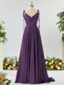 A-line Spaghetti Straps Extravagant Silk Like Satin Prom Dress Bridesmaid Dress With Slit Ruffles