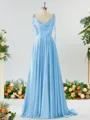 A-line Spaghetti Straps Extravagant Silk Like Satin Prom Dress Bridesmaid Dress With Slit Ruffles