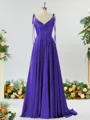 A-line Spaghetti Straps Extravagant Silk Like Satin Prom Dress Bridesmaid Dress With Slit Ruffles