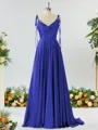 A-line Spaghetti Straps Extravagant Silk Like Satin Prom Dress Bridesmaid Dress With Slit Ruffles