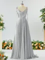 A-line Spaghetti Straps Extravagant Silk Like Satin Prom Dress Bridesmaid Dress With Slit Ruffles