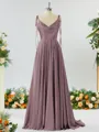 A-line Spaghetti Straps Extravagant Silk Like Satin Prom Dress Bridesmaid Dress With Slit Ruffles
