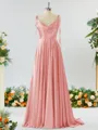 A-line Spaghetti Straps Extravagant Silk Like Satin Prom Dress Bridesmaid Dress With Slit Ruffles