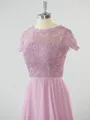 A-line Scoop Fashion-forward Short Sleeves Chiffon Bridesmaid Dress With Appliques Lace