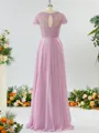 A-line Scoop Fashion-forward Short Sleeves Chiffon Bridesmaid Dress With Appliques Lace