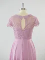 A-line Scoop Fashion-forward Short Sleeves Chiffon Bridesmaid Dress With Appliques Lace